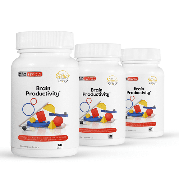 3 Pack Brain Productivity, helps reduce overwhelm and improve attention & focus-60 Capsules x3