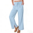 thumbnail image 2 of Annhoo Linen Pants for Women Baggy Casual Plain Drawstring Wide Leg Sweatpants with Pocket Soft Clothes, 2 of 8