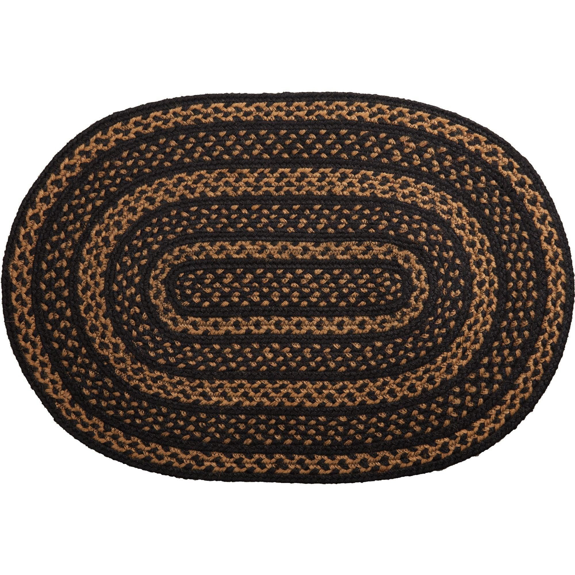 Rug Black  Tan Braided Jute Country No Slip Floor Decor TCC Brands