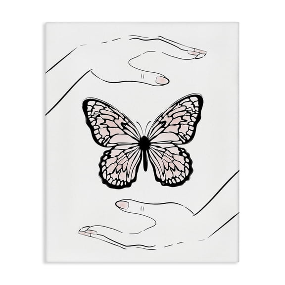 Stupell Industries Contemporary Hands & Pink Butterfly Canvas Art, 16 x 20, by Martina Pavlova