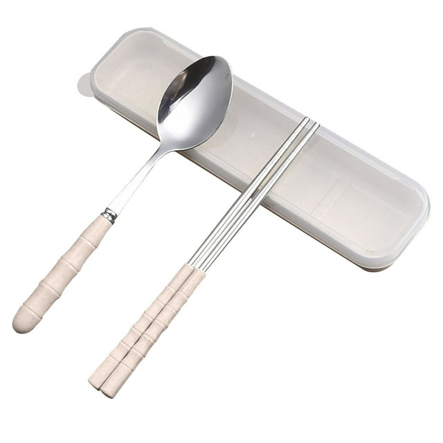 2-In-1 Stainless Steel Spoon Chopsticks Set Travel Set with Plastic Case