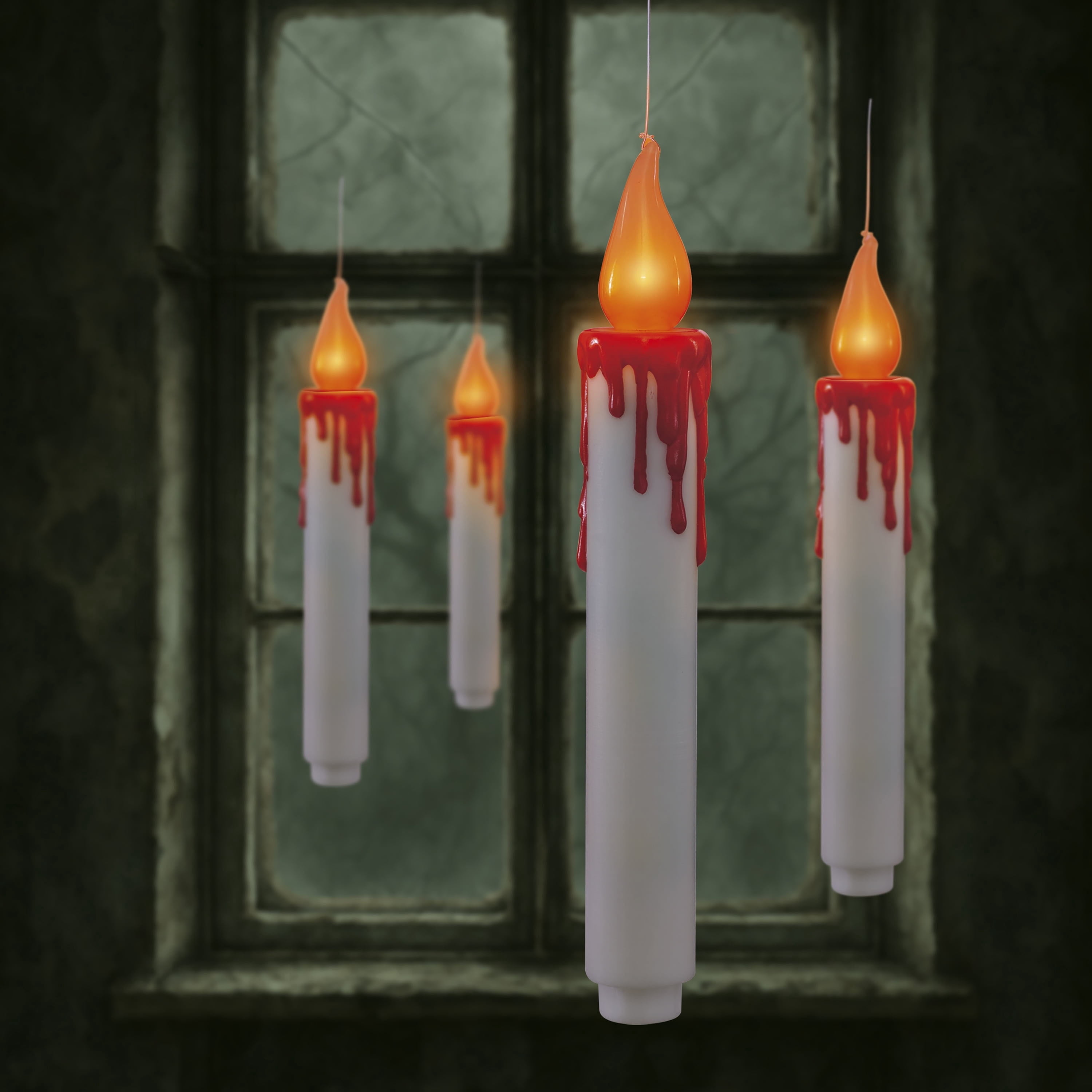 Battery-Operated LED Flickering Flame Hanging Candles, White, 7", 4 Count, Halloween by Way To Celebrate