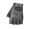 Unisex Durable Black Leather Rugged Fingerless Motorcycle Gloves