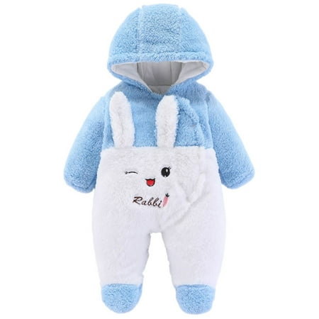 

Lumento Newborn Cute Party Hooded Jumpsuit Loose Long Sleeve Onesies Casual One Piece Fleece Romper Blue 80cm