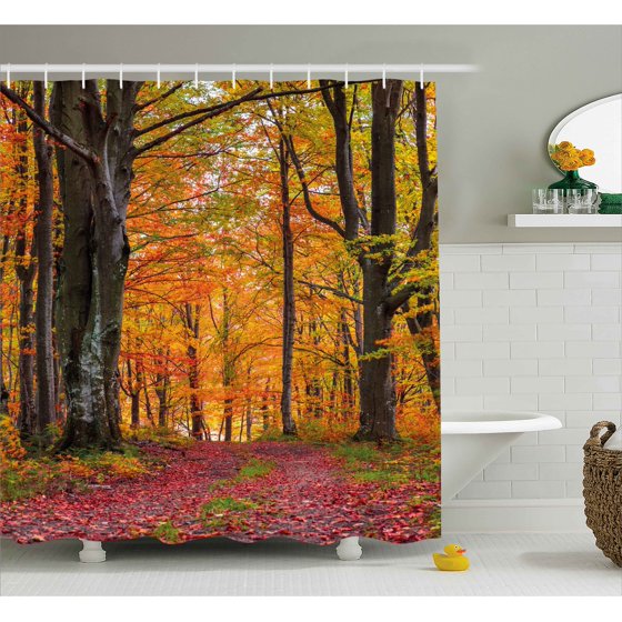 Autumn Shower Curtain, Fall Forest with Shady Deciduous Trees and Faded