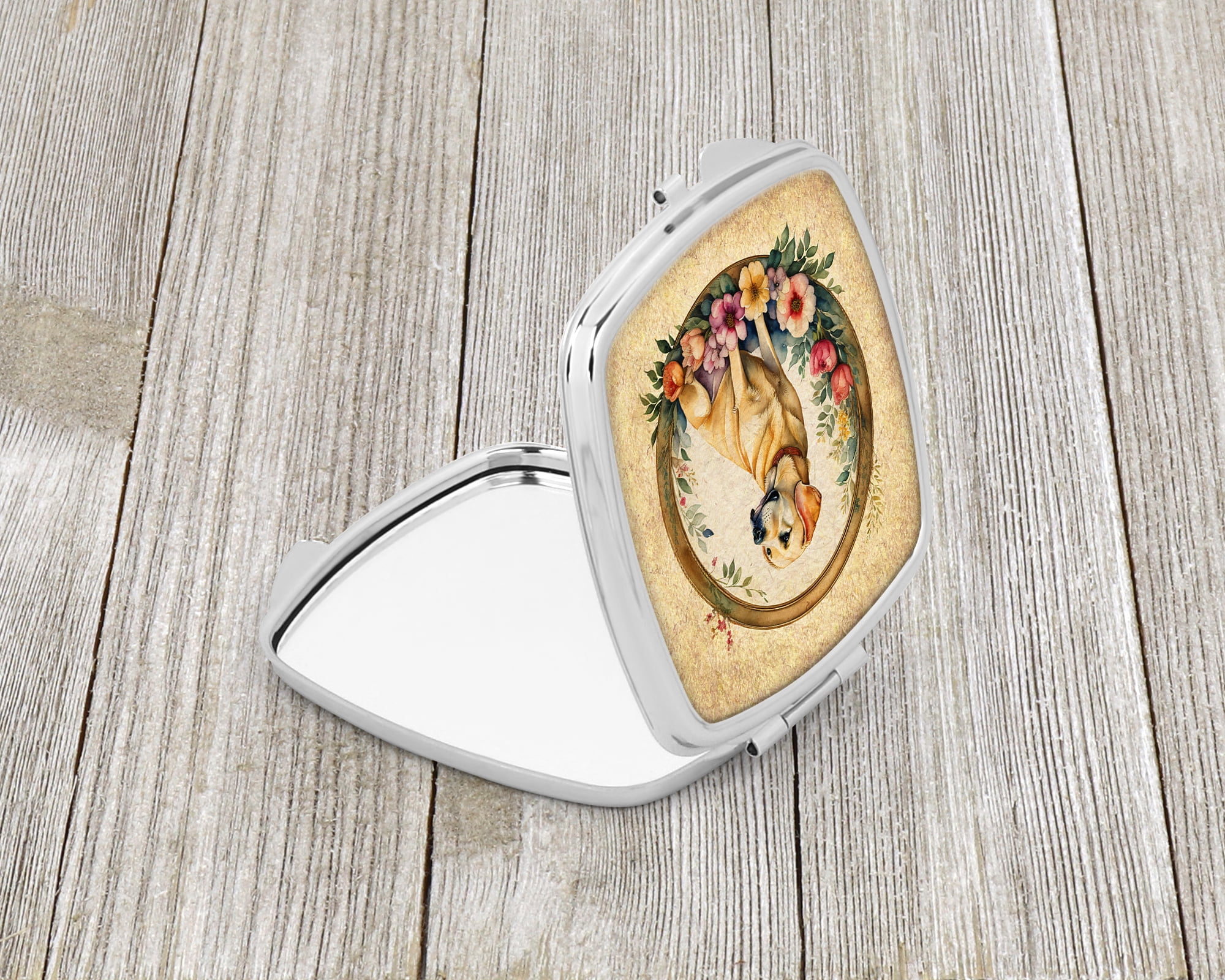 Yellow Labrador Retriever and Flowers Compact Mirror 2.75 in x 3 in