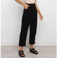 thumbnail image 3 of Pantalones de pana para mujer Pantalones largos de pierna recta de cintura alta Pantalones con bolsillo lateral Pantalones casuales abotonados Negro L, 3 of 6