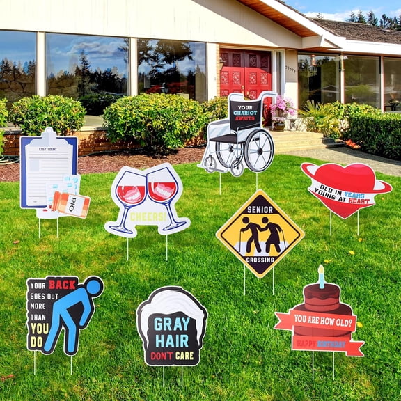 8 Pack You're How Old Yard Sign Happy Birthday Lawn Signs Waterproof Over the Hill Outdoor Decorations with Stakes for 30th 50th 70th & Other Age Groups Anniversary Retirement Party Decor