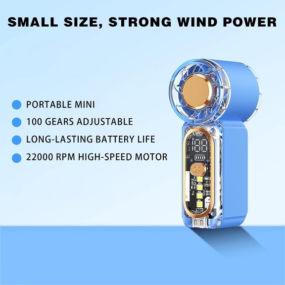 Btomtd X699 Handheld Turbo Fan with LED Night Light, USB Rechargeable Pocket Mini Fan, Portable Desk Fan for Outdoor Camping Travel Office (Sky Blue)
