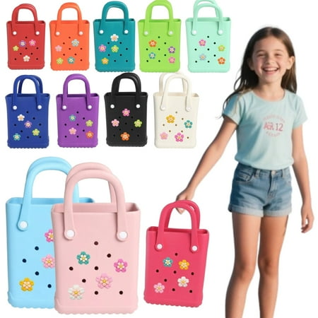 Mini Travel Tote Bag for Girls Rubber Beach Bag Large Large Capacity Summer Beach Tote Graphic Tee Eva Swim Bag Red