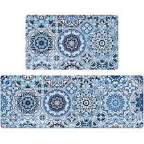 Blue Boho Kitchen Mats for Floor 2 Piece, Cushioned Anti Fatigue Mats for Kitchen Floor Mat, Blue Kitchen Rugs Set, Farmhouse Kitchen Floor Mat, Kitchen Rug and Mats Non Skid Waterproof