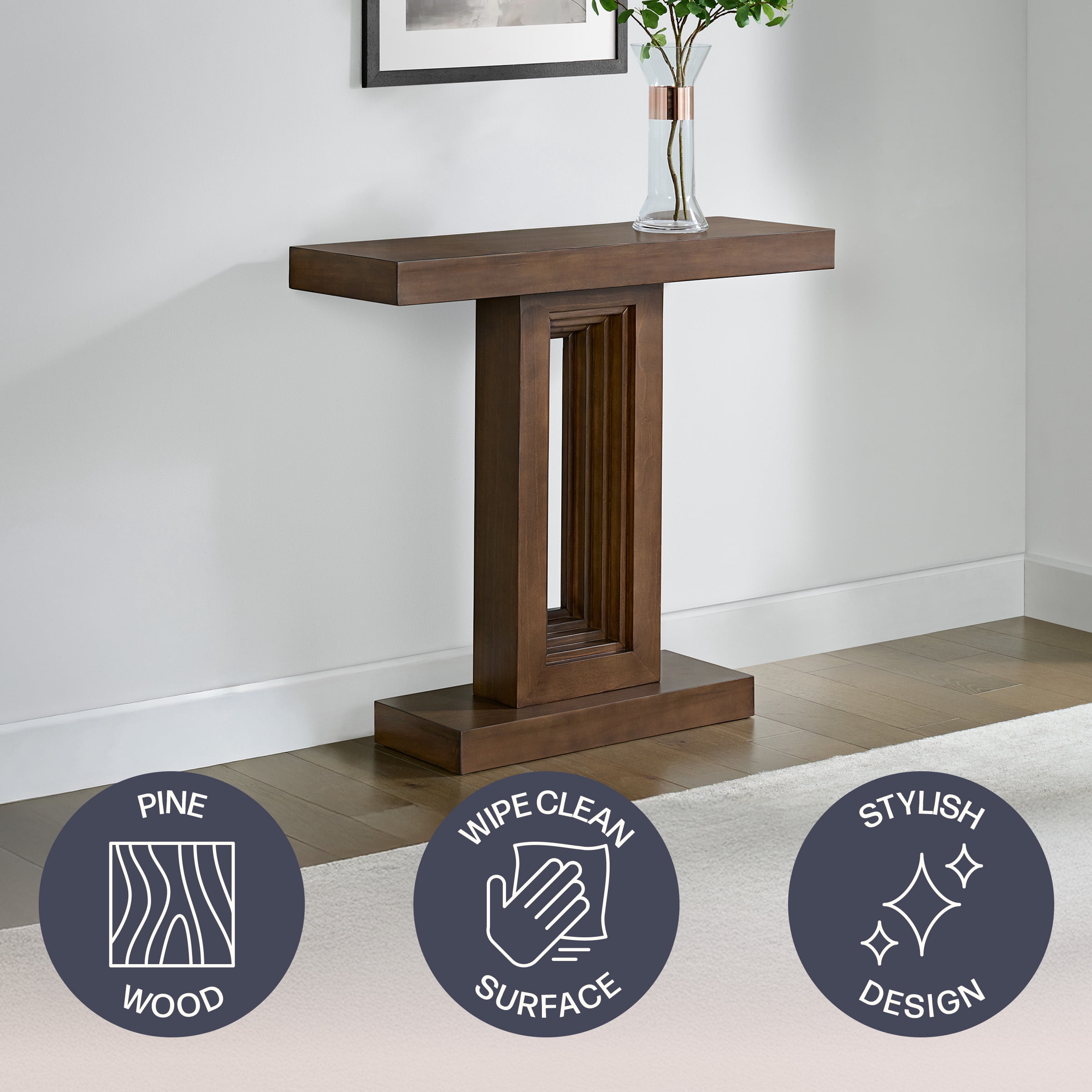 Alaterre Furniture Pismo Solid Wood Console Table - 36 Inch Modern Small Entryway Table (Brown)