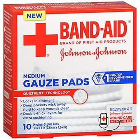2 Pack - BAND-AID First Aid Medium Gauze Pads, 3 in x 3 in, 10 Each