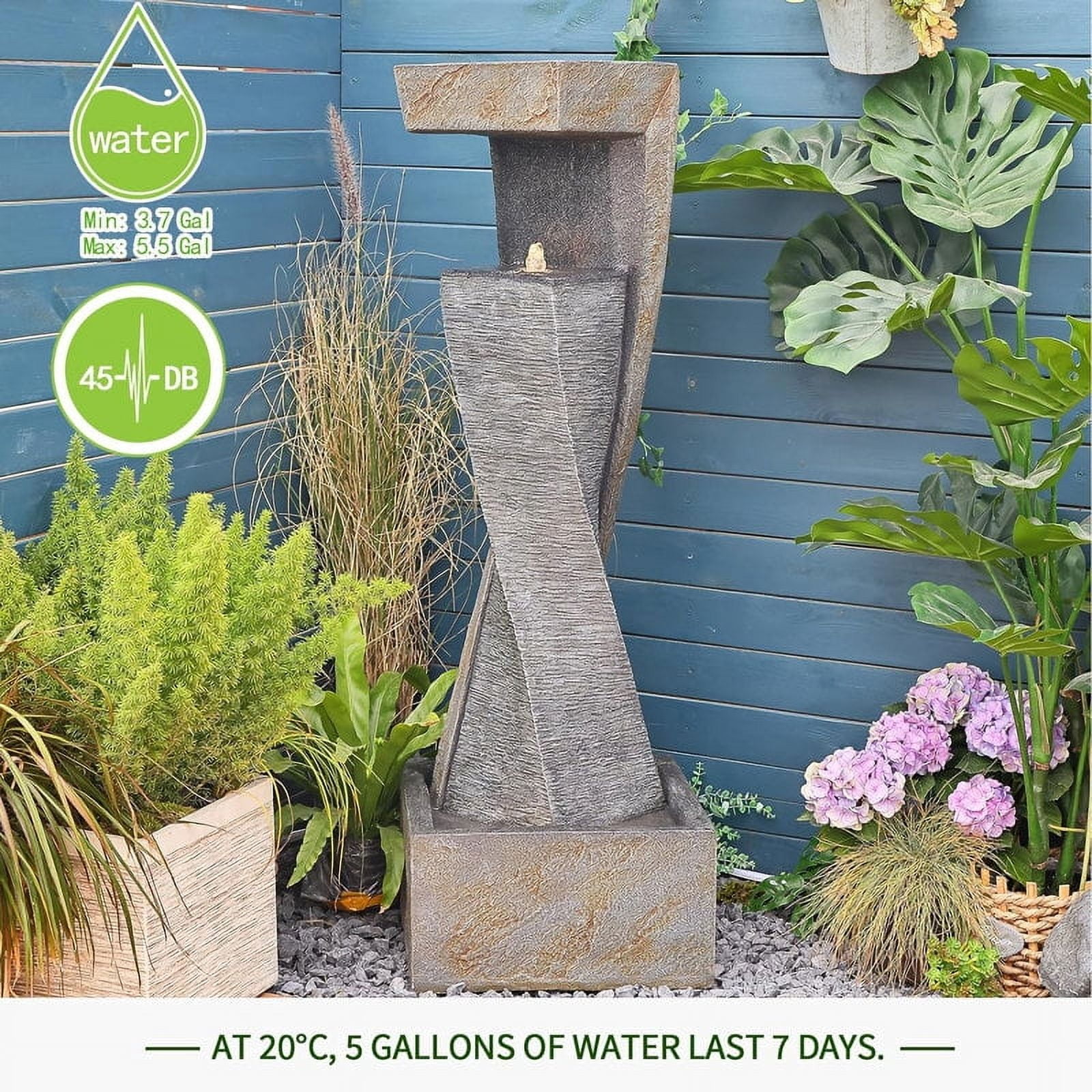 47.2" Garden Modern Outdoor Fountain Floor Standing Outdoor Water Fountains with Lights for Garden, Backyard, Patio, Porch, Deck and Home Art Decor
