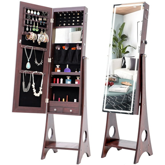 Tooyyer Fashion Simple Jewelry Storage Mirror Cabinet With LED Lights,For Living Room Or Bedroom