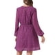 thumbnail image 3 of Vestido de fiesta de mujer Inspire Chic con escote en V, mangas largas, falda acampanada y línea A, color púrpura ciruela, 3 of 5