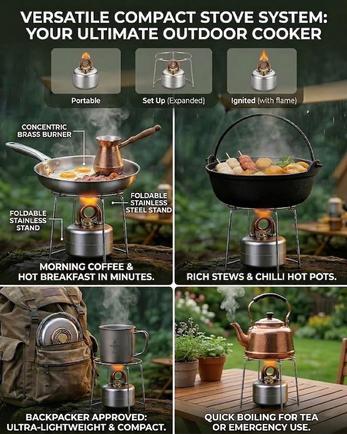High-Power Portable Alcohol Stove Kit in Round Brown for Camping Cooking