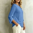 thumbnail image 6 of ClodeEU Women's Crew Neck 3/4 Sleeve Blouse,Solid Casual Loose Fit Basic Top Light Blue,Women's Plus S, 6 of 7