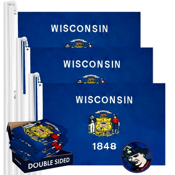 Wisconsin WI State Flag 3x5FT 3-Pack Double-sided Embroidered Polyester By G128
