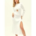 thumbnail image 2 of SUNSIOM Robe en Tricot pour Femme Automne Hiver Couleur Unie Manches Longues Côtelée Nœud Torsadé Ajourée Robe de Soirée, 2 of 8