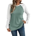 thumbnail image 3 of Hauts Décontractés à Manches Longues en Tricot Gaufré à Blocs de Couleur pour Femmes, Col Rond, Vert m, 3 of 9