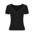 thumbnail image 5 of Women's V Neck Short Sleeve T Shirts Double Lined Tee Seamed Cup Going Out Tops, Under 10 Dollar Clearance, 5 of 6
