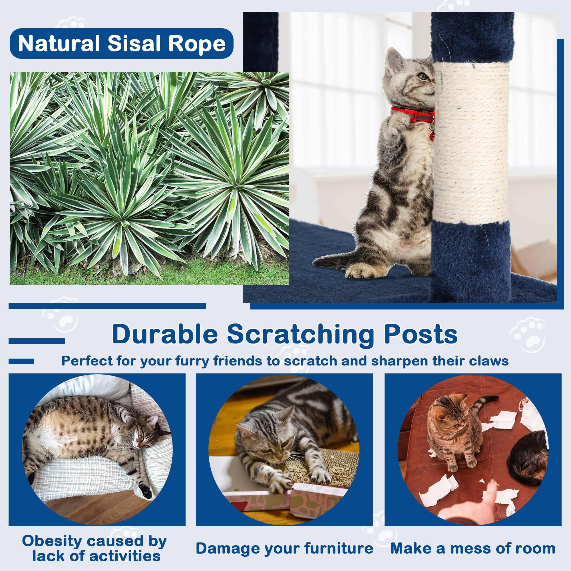 CL.HPAHKL 54In Cat Tree Tower for Large Cats, Cat Climbing Tower Cat Scratching Tree with Cat Scratching Stand, Big Cat Tree House Funny Toys for Kittens Pet(Navy Blue)