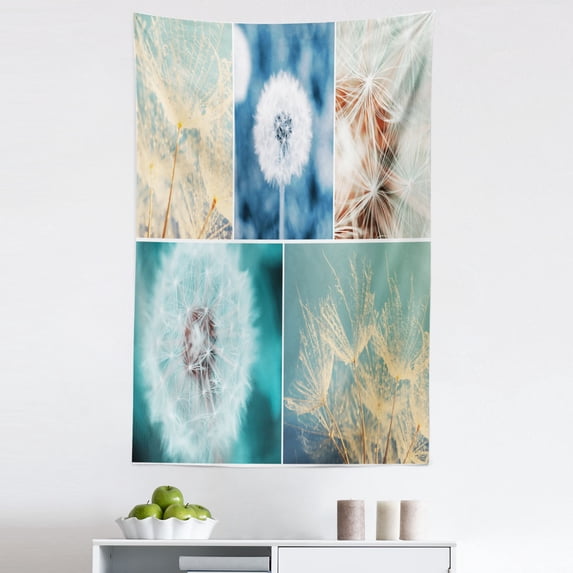 Floral Tapestry, Blooming Dandelion Flowers Fluffy Soft Purity Fragrance Natural Organic Color Collage, Fabric Wall Hanging Decor for Bedroom Living Room Dorm, 5 Sizes, Blue, by Ambesonne