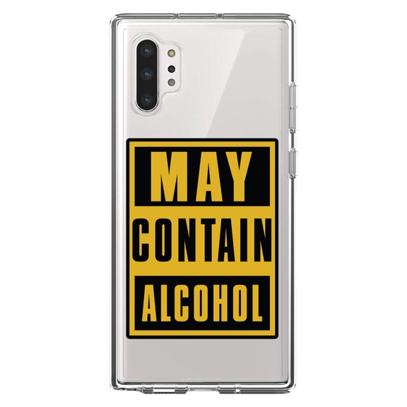 DistinctInk Clear Shockproof Hybrid Case for Galaxy Note 10 PLUS (6.8" Screen) - TPU Bumper Acrylic Back Tempered Glass Screen Protector - May Contain Alcohol Warning Sign