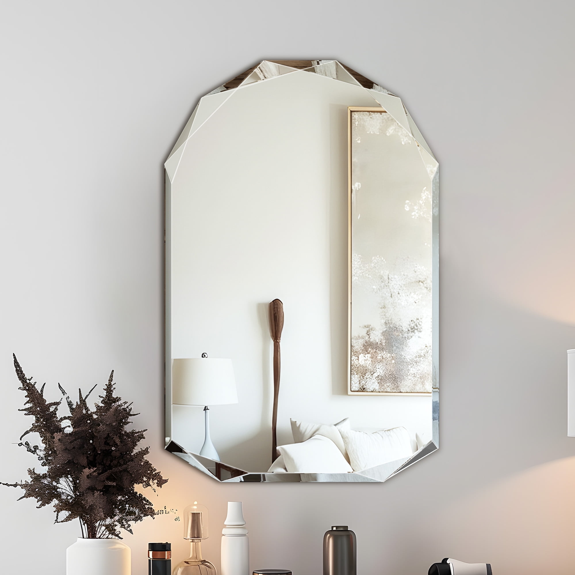Antok 20x30 Inch Beveled Edge Frameless Bathroom Vanity Mirror, Wall Mount Mirror for Bathroom, Arched Decorative Mirror, HD Silver