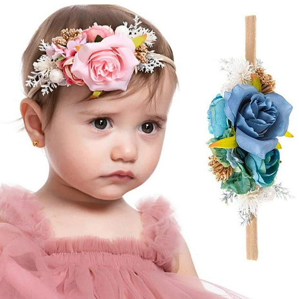 Cintas Para El Pelo De Bebé, Diademas De Nailon Con Flores Para Niña Pequeña, Corona De Flores Artificiales, Diademas Para Bebé, Envoltura Para La Cabeza De Fotografía Para Niñas Recién Nacidas Advancent BA001512-02