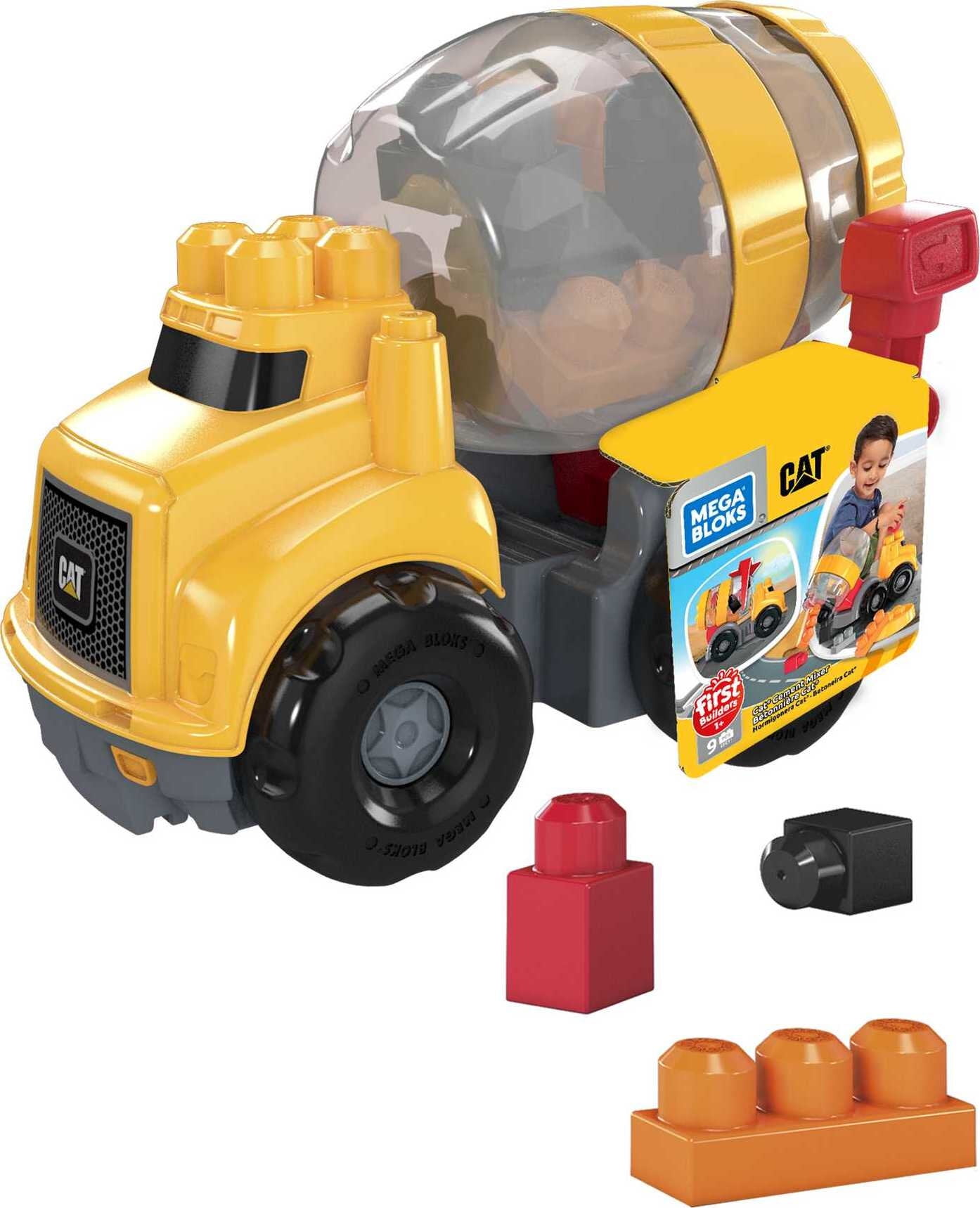 MEGA BLOKS Fisher-Price Building Toy Blocks Cat Cement Mixer Truck (9 Pieces) For Toddler