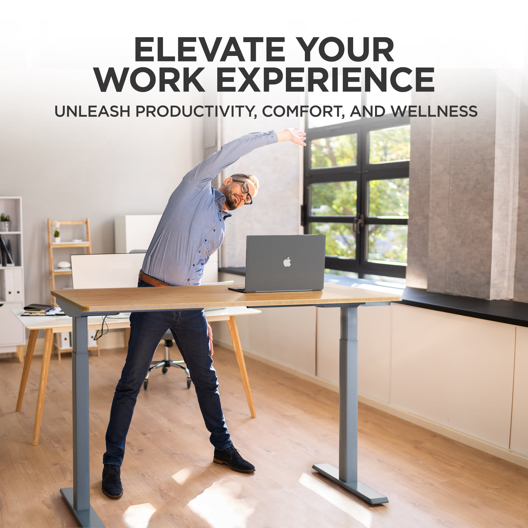 Rise Up 48x30” Bamboo  Solid Top Electric Standing Desk | One-Piece Memory Desktop Dual Motor Adjustable Height Desk 27–47” Ergonomic Sit Stand Workstation