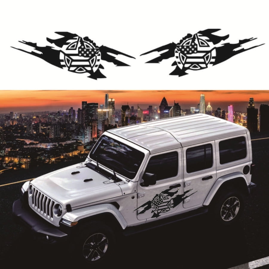 Xotic Tech for Jeep Front Hood Sticker - Black Army Military Star Vinyl Graphic Decal for Car Body Trunk Side Fender Door Bumper
