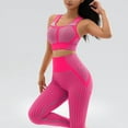 thumbnail image 2 of BLVB Workout Outfits for Women 2 Piece Outfits Seamless Crop Tank High Waist Yoga Leggings Sets Active Wear Hot Pink, 2 of 4