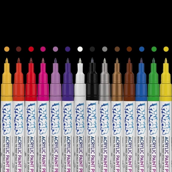 PINTAR Acrylic Paint Markers Set - Extra Fine Tip Paint Pens - Acrylic Markers Paint Pens - Acrylic Paint Pens for Rock Painting, Wood, Glass, Leather, Shoes - Pack of 14, 0.77 mm