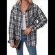 thumbnail image 2 of Sudadera con Capucha A Cuadros Estilo para Mujer, de Larga, con Botones y Cordón, Informal, para Otoño, con Bolsillo. Negro L, 2 of 10