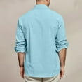 thumbnail image 5 of WTOBBYMen's Cotton Linen Blend Long Sleeve Shirt, Solid Color Breathable Button Down with Two Pockets for Daily Casual Wear & Travel Essentials,Sky Blue M, 5 of 5