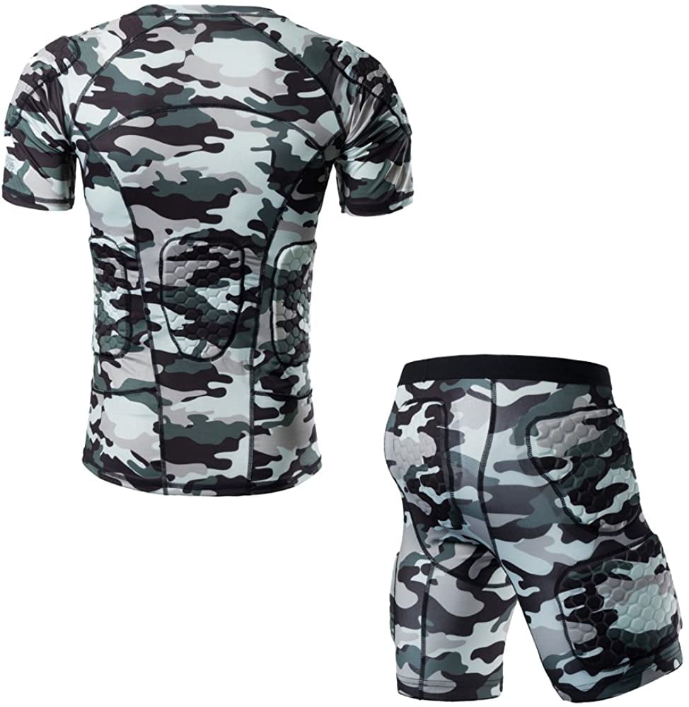 TUOYR Youth Boys Padded Protective Shirts Shorts for Football Paintball Baseball Compression Shirt 