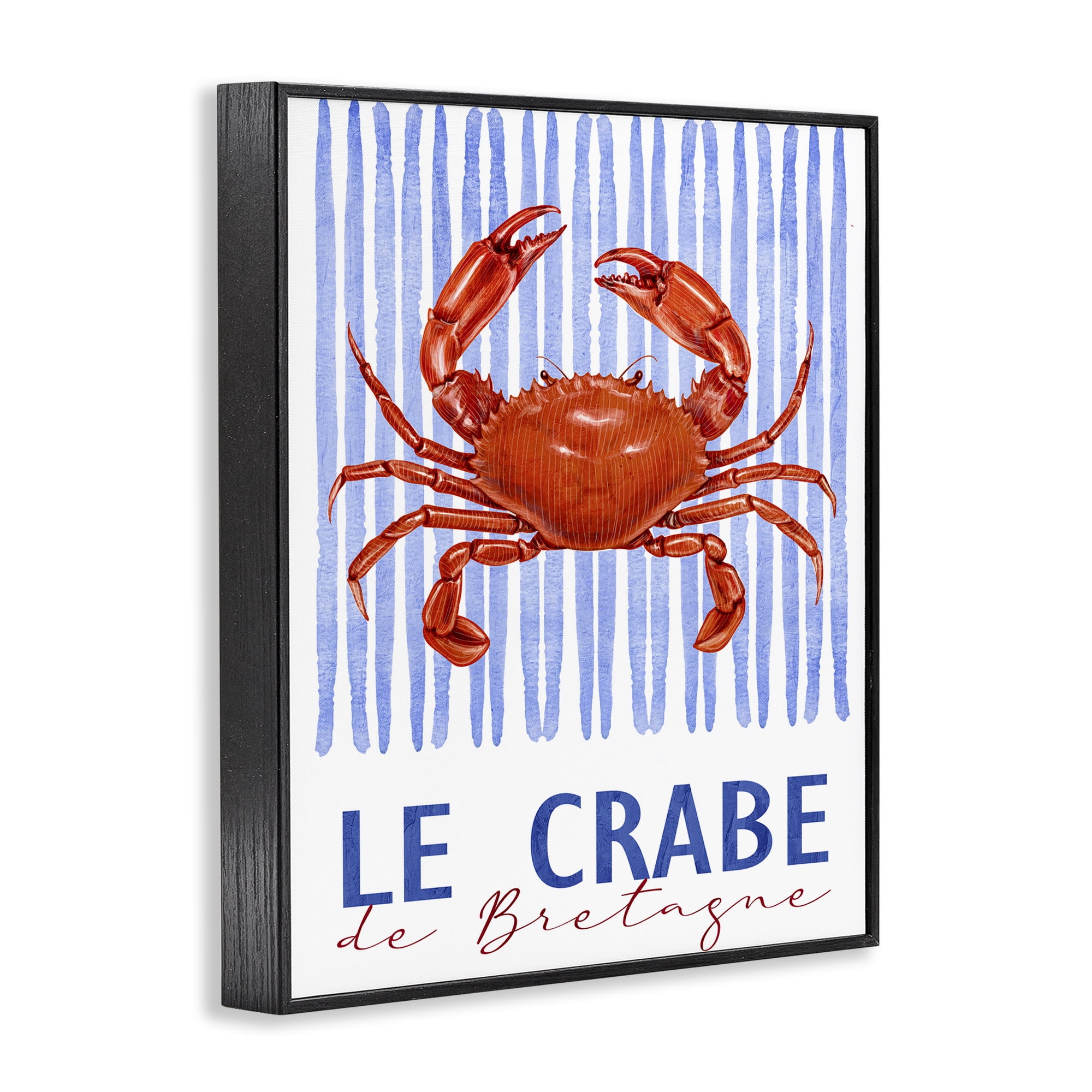 Stupell Industries Le Crabe Nautical Stripes Black Framed Giclee Art, design by Kim Allen