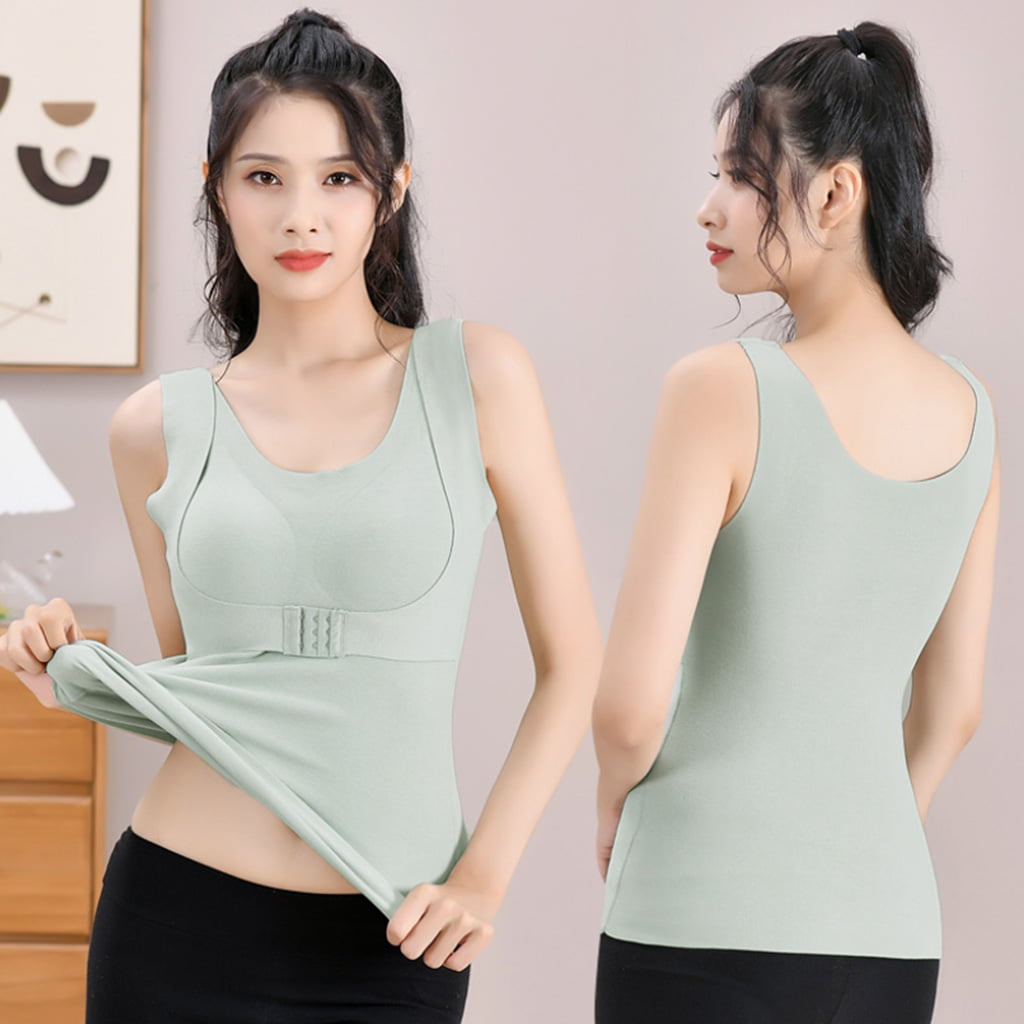 Women Winter Warm Seamless Thermal Vest Front Buckle Push Up Padded  Wireless For Tank Top Thicken Velvet Baselayer Under