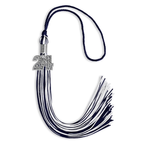 Endea Graduation Navy Blue/White Mixed Color Graduation Tassel with Silver Date Drop