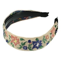1 Pc Classic Embroidery Bohemia Headband for Women for Girls 1.97" Wide Beige
