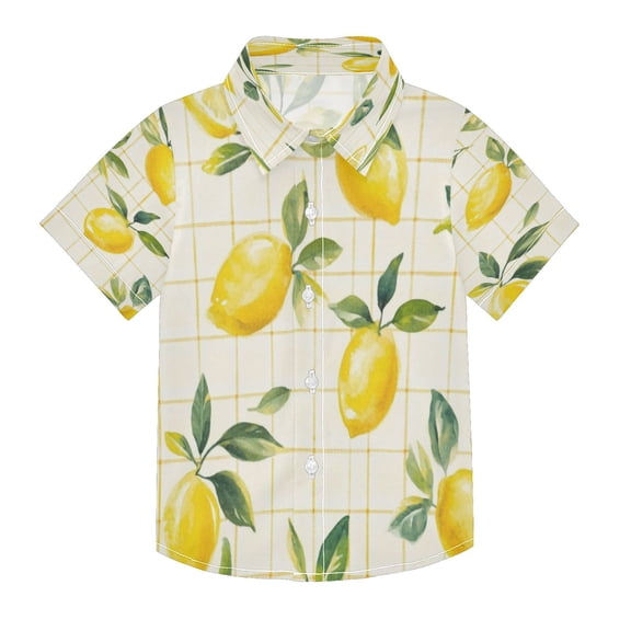 Boys Button-Down Shirt Short Sleeve Shirt Tops for 3Y Lemons and Leaves