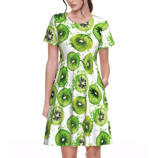 Balery Green Kiwi Vestidos sueltos de manga corta para mujer, vestidos de verano 2025, vestidos casuales de corte A con vuelo.