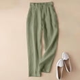 thumbnail image 2 of Summer Linen Cotton Pants for Women 2026 Casual Wide Leg Straight Elastic Waist Ankle Cropped Trousers with Pockets, 2 of 5