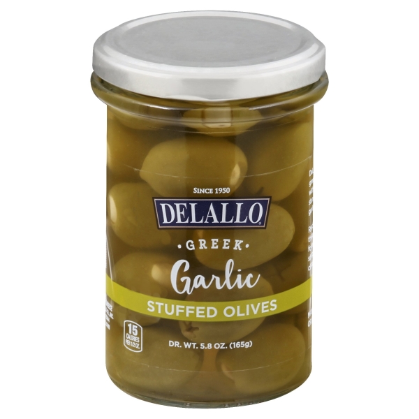 DeLallo Greek Garlic Stuffed Olives, 5.8 Oz, Jar