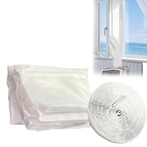AC Window Seal Kit for Portable Air Conditioner & Tumble Dryer,Universal Portable AC Window Kit with Zipper & Adhesive Fastener Fits Single or Dual-Hose, Full Airtight Sealing,No-Drill