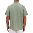 thumbnail image 3 of INSPIRE CHIC Men's Solid Summer Short Sleeve Button Down Linen Shirt 2XL Light Green, 3 of 5