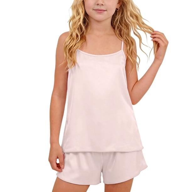 Estilo Verano Conjunto de Niños de Color Sólido Cuello Redondo sin Mangas Y Pantalones Cortos Dos Piezas de Ropa de Casa para Niños